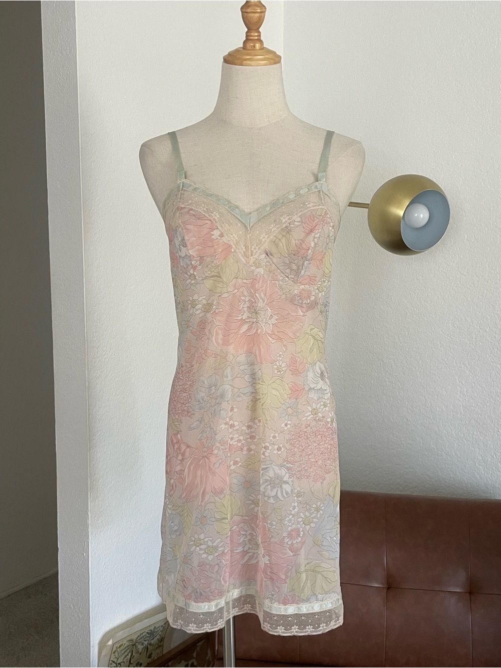 Vintage 1970s vassarette Romantic Babydoll Boho Pastel Floral Sheer Mini Slip